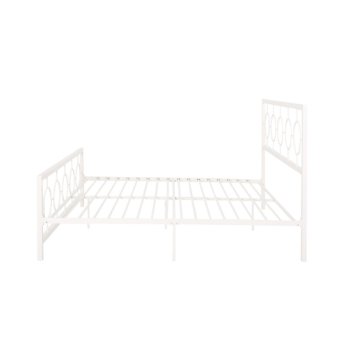 King size Classical Metal Bed Frame with Circular Design Headboard and Footboard, Under Bed Space, White