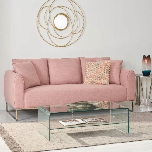 82.75" Pink Fabric 2-Seater Sofa with Sleek Silver Legs & Ultra-Soft Upholstery. Features Extra-Deep Seats for Ultimate Comfort. Perfect for Small