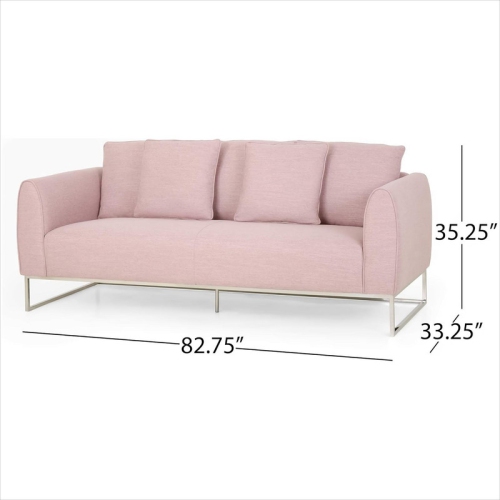 82.75" Pink Fabric 2-Seater Sofa with Sleek Silver Legs & Ultra-Soft Upholstery. Features Extra-Deep Seats for Ultimate Comfort. Perfect for Small