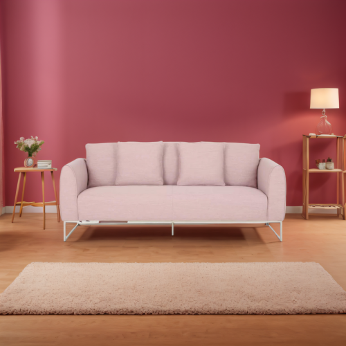 82.75" Pink Fabric 2-Seater Sofa with Sleek Silver Legs & Ultra-Soft Upholstery. Features Extra-Deep Seats for Ultimate Comfort. Perfect for Small