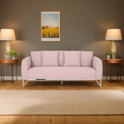 82.75" Pink Fabric 2-Seater Sofa with Sleek Silver Legs & Ultra-Soft Upholstery. Features Extra-Deep Seats for Ultimate Comfort. Perfect for Small