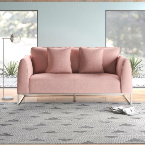 82.75" Pink Fabric 2-Seater Sofa with Sleek Silver Legs & Ultra-Soft Upholstery. Features Extra-Deep Seats for Ultimate Comfort. Perfect for Small
