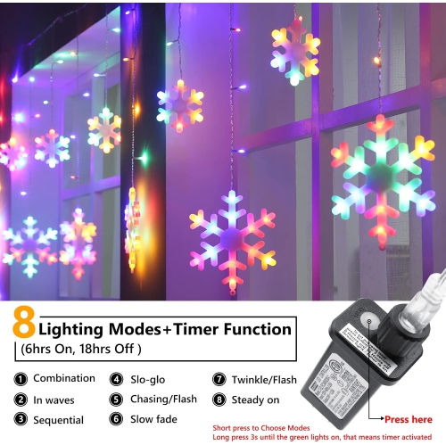 Christmas Snowflake Lights, 17.22ft 264 LED Icicle Lights Outdoor with 22 Drops, 8 Modes Waterproof Connectable Christmas Light