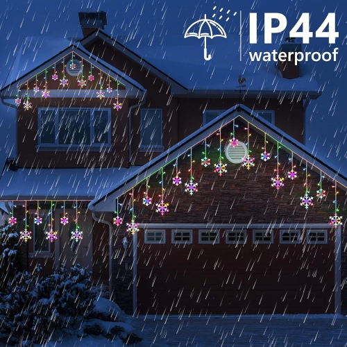 Christmas Snowflake Lights, 17.22ft 264 LED Icicle Lights Outdoor with 22 Drops, 8 Modes Waterproof Connectable Christmas Light
