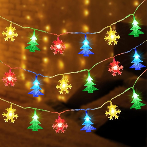 20 FT Christmas Lights,40 LEDs Snowflake Christmas Tree Lights with 8 Modes, LED Battery Operated Christmas Fairy Lights