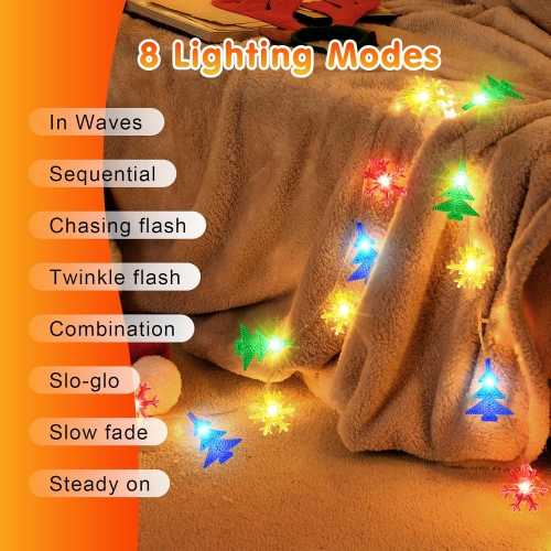 20 FT Christmas Lights,40 LEDs Snowflake Christmas Tree Lights with 8 Modes, LED Battery Operated Christmas Fairy Lights