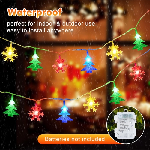 20 FT Christmas Lights,40 LEDs Snowflake Christmas Tree Lights with 8 Modes, LED Battery Operated Christmas Fairy Lights
