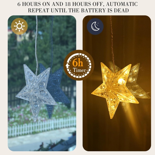Christmas Window Lights Battery Operated, 3 Stars 30LED Waterproof Star String Lights 8 Modes with Timer Memory