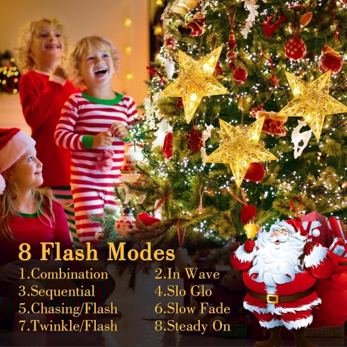 Christmas Window Lights Battery Operated, 3 Stars 30LED Waterproof Star String Lights 8 Modes with Timer Memory