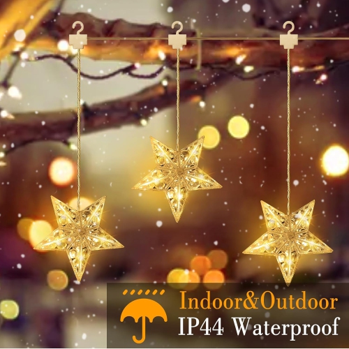 Christmas Window Lights Battery Operated, 3 Stars 30LED Waterproof Star String Lights 8 Modes with Timer Memory