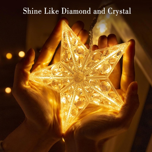 Christmas Window Lights Battery Operated, 3 Stars 30LED Waterproof Star String Lights 8 Modes with Timer Memory