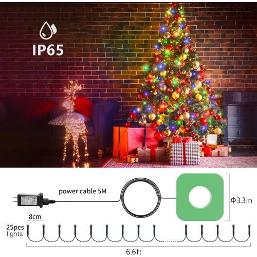 Christmas Tree Lights - 400 LED Christmas Lights6.6FT x 16 String Lights Christmas Lights with 8 Modes and Memory Function with Timer Function