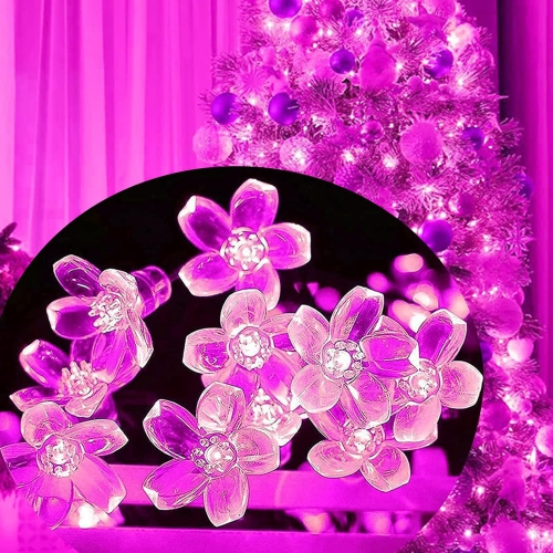 Lumières de Noël, lumières roses Décoration de chambre Jeu de fleurs 33 pi 100LED 8 modes Fleurs d'intérieur de fête de mariage LED lumières pour