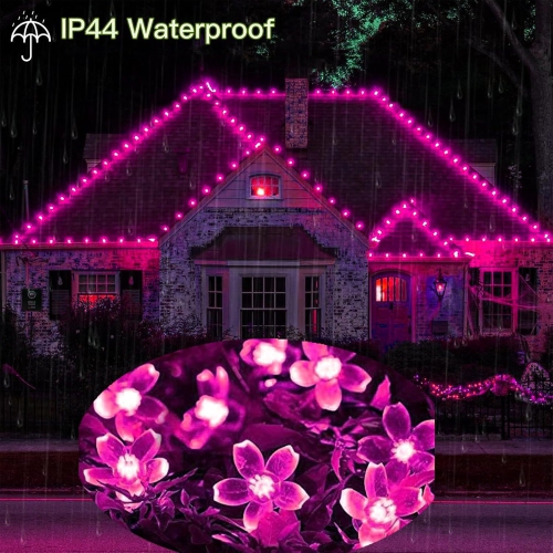 Lumières de Noël, lumières roses Décoration de chambre Jeu de fleurs 33 pi 100LED 8 modes Fleurs d'intérieur de fête de mariage LED lumières pour