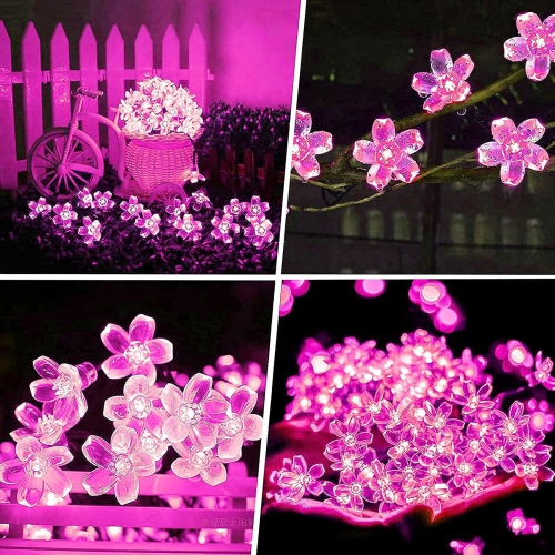 Lumières de Noël, lumières roses Décoration de chambre Jeu de fleurs 33 pi 100LED 8 modes Fleurs d'intérieur de fête de mariage LED lumières pour