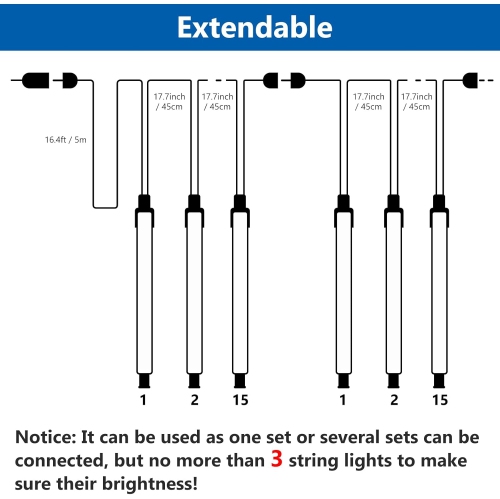 Meteor Shower Lights Outdoor, 38.5ft 15 Tubes 11.8" 540 LED Christmas Lights Meteor Shower Lights, Snow Falling Icicle Lights