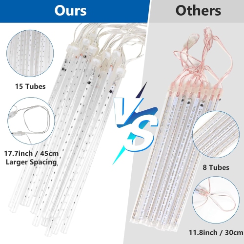 Meteor Shower Lights Outdoor, 38.5ft 15 Tubes 11.8" 540 LED Christmas Lights Meteor Shower Lights, Snow Falling Icicle Lights