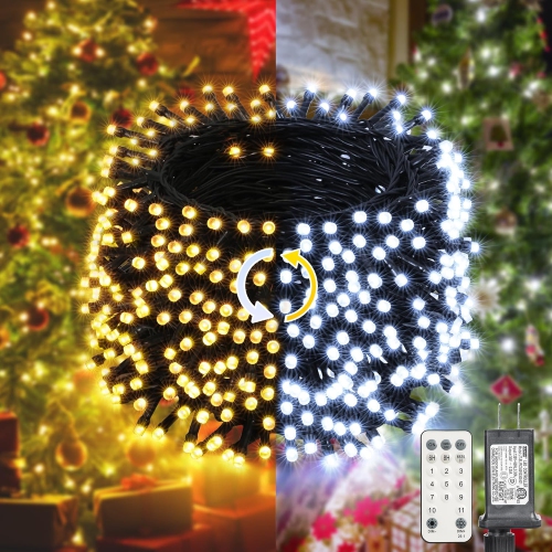 Christmas Lights, 98.4ft 300 LED Christmas Fairy Lights, Warm & White Color Changing String Lights, with Remote 11 Modes 30V Xmas Tree Twinkle Lights