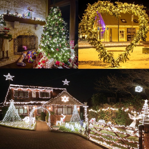 Christmas Lights, 98.4ft 300 LED Christmas Fairy Lights, Warm & White Color Changing String Lights, with Remote 11 Modes 30V Xmas Tree Twinkle Lights