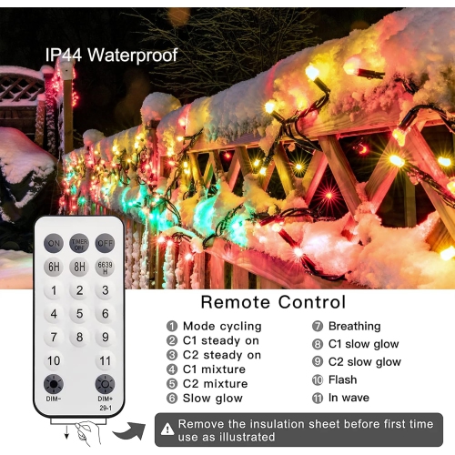 Christmas Lights, 98.4ft 300 LED Christmas Fairy Lights, Warm & White Color Changing String Lights, with Remote 11 Modes 30V Xmas Tree Twinkle Lights