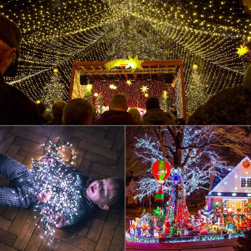 Christmas Lights, 98.4ft 300 LED Christmas Fairy Lights, Warm & White Color Changing String Lights, with Remote 11 Modes 30V Xmas Tree Twinkle Lights