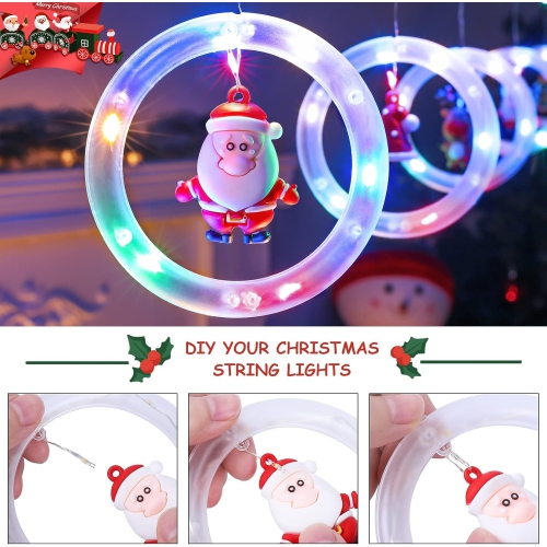 Lumières de fenêtre Décoration de Noël Anneaux lumineux avec décoration LED Rideaux lumineux d'intérieur/extérieur USB 9.8 pi Jeu de lumières de