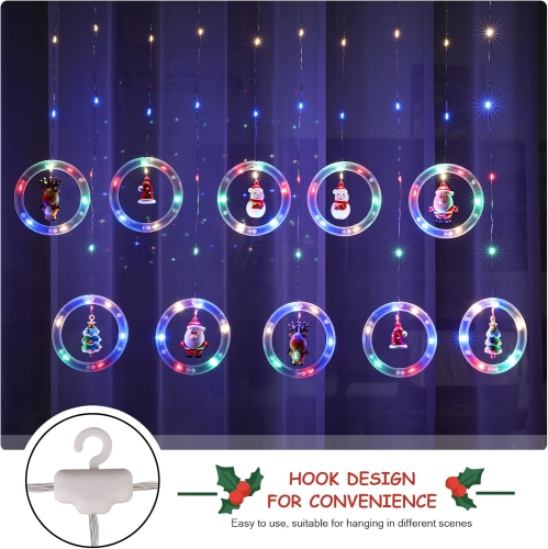 Lumières de fenêtre Décoration de Noël Anneaux lumineux avec décoration LED Rideaux lumineux d'intérieur/extérieur USB 9.8 pi Jeu de lumières de