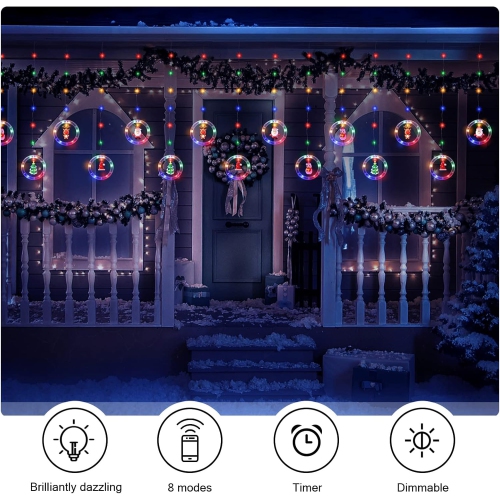 Lumières de fenêtre Décoration de Noël Anneaux lumineux avec décoration LED Rideaux lumineux d'intérieur/extérieur USB 9.8 pi Jeu de lumières de
