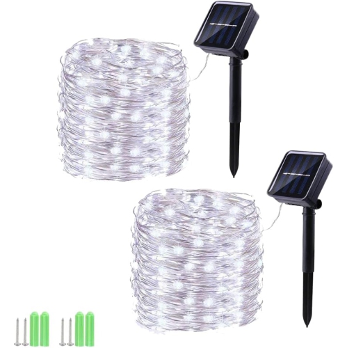 OLLNY DECOR  Solar String Lights, 2 Pack 55Ft 150 Led Solar Christmas Fairy Lights, 8 Modes Waterproof Outdoor Fairy Lights