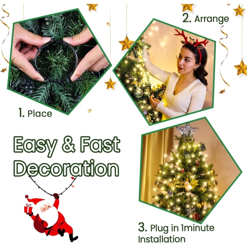 Lumières de Noël blanc chaud avec minuterie, 400 billes Diamond LED de 6,6 pi x 10 lignes, guirlandes de lumières de Noël faciles à installer avec 8