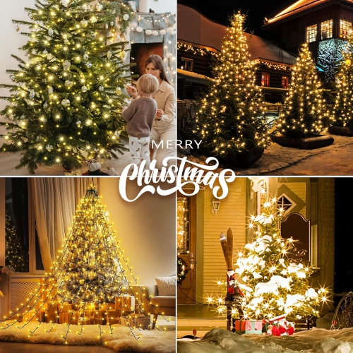 Lumières de Noël blanc chaud avec minuterie, 400 billes Diamond LED de 6,6 pi x 10 lignes, guirlandes de lumières de Noël faciles à installer avec 8