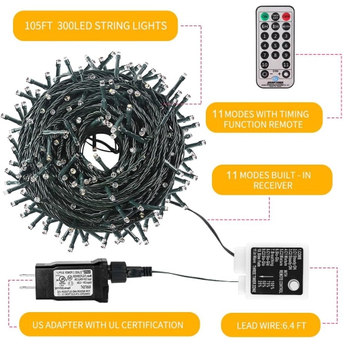 105FT 300 LED Color Changing String Lights End to End Expandable Decorative Fairy Lights, Indoor Outdoor Light for Christmas Tree, Wedding, Party,