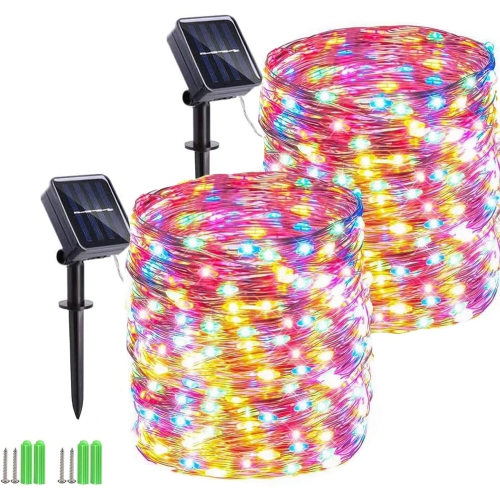 OLLNY DECOR  Solar String Lights, 2 Pack 55Ft 150 Led Solar Christmas Fairy Lights, 8 Modes Waterproof Outdoor Fairy Lights