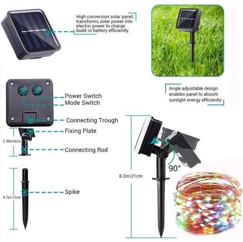 Solar String Lights, 2 Pack 55Ft 150 LED Solar Christmas Fairy Lights, 8 Modes Waterproof Outdoor Fairy Lights