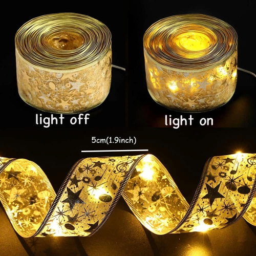 Christmas Tree Decorations Gold Ribbon Lights 32ft 100 Led Fairy Lights Battery-Powered Copper Wire Ribbon Bows Lights for Halloween Xmas Tree New