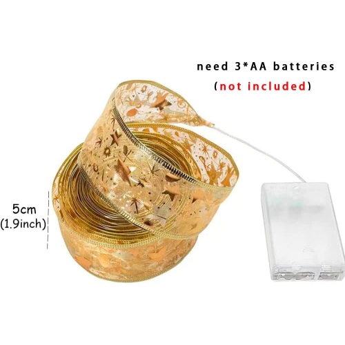 Christmas Tree Decorations Gold Ribbon Lights 32ft 100 Led Fairy Lights Battery-Powered Copper Wire Ribbon Bows Lights for Halloween Xmas Tree New