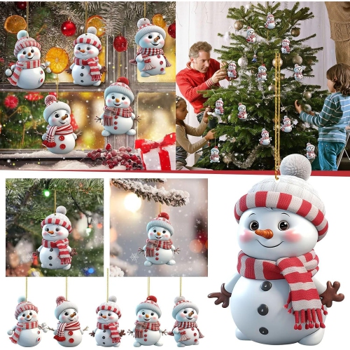 Acrylic Christmas Tree Hanging Ornament: 5pcs Personalized Funny Cute Snowman Small Hanging Decorations with String