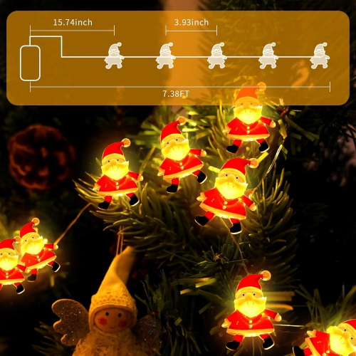 7FT Christmas Lights Outdoor, 20LED 2 Modes Christmas Santa Claus Lights, Battery Operated Waterproof Christmas Fairy Lights Indoor for Christmas