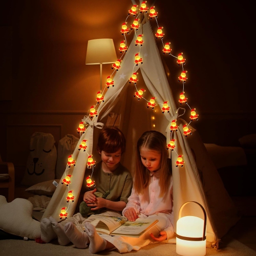 7FT Christmas Lights Outdoor, 20LED 2 Modes Christmas Santa Claus Lights, Battery Operated Waterproof Christmas Fairy Lights Indoor for Christmas