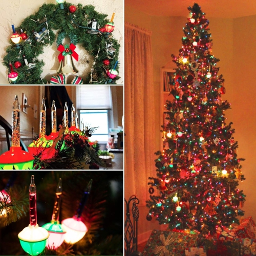 Lumières à bulles de Noël multicolores avec 7 ampoules transparentes , homologuées UL pour éclairage de célébrations de Noël des Fêtes, fil vert