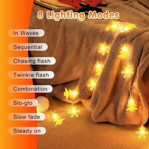 20 FT Christmas Lights,40 LEDs Snowflake Christmas Tree Lights with 8 Modes, LED Battery Operated Christmas Fairy Lights