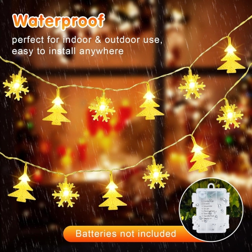 20 FT Christmas Lights,40 LEDs Snowflake Christmas Tree Lights with 8 Modes, LED Battery Operated Christmas Fairy Lights