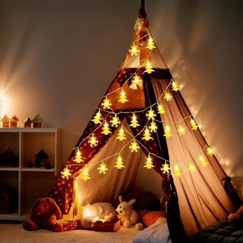 20 FT Christmas Lights,40 LEDs Snowflake Christmas Tree Lights with 8 Modes, LED Battery Operated Christmas Fairy Lights