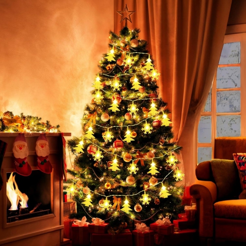 20 FT Christmas Lights,40 LEDs Snowflake Christmas Tree Lights with 8 Modes, LED Battery Operated Christmas Fairy Lights