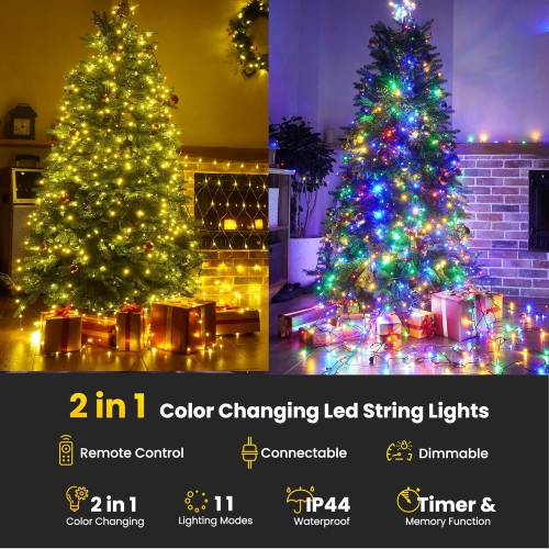 Christmas Lights, 98.4ft 300 LED Christmas Fairy Lights, Warm White & Multi Color Changing String Lights, with Remote 11 Modes 30V Xmas Tree Lights