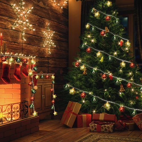 Christmas Decorations Lights, 13.5ft 20 Led Battery Christmas Lights with Timer & 8 Modes, Christmas Ball & Star Ornaments Lights