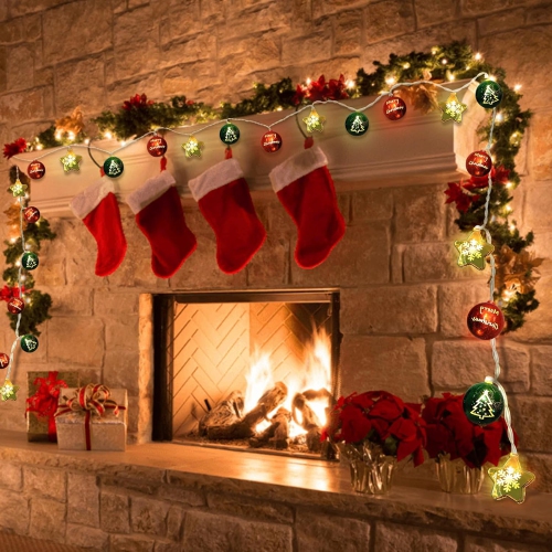 Christmas Decorations Lights, 13.5ft 20 Led Battery Christmas Lights with Timer & 8 Modes, Christmas Ball & Star Ornaments Lights
