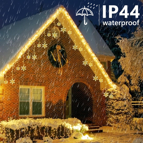 Christmas Snowflake Lights, 10.66ft 168 LED Icicle Lights Outdoor with 14 Drops, 8 Modes Waterproof Connectable Christmas Light