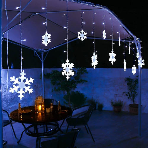 Christmas Snowflake Lights, 10.66ft 168 LED Icicle Lights Outdoor with 14 Drops, 8 Modes Waterproof Connectable Christmas Light