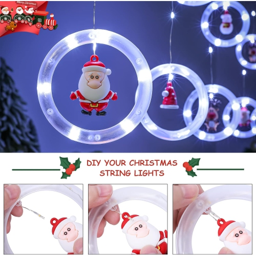 Lumières de fenêtre Décoration de Noël Anneaux lumineux avec décoration LED Rideaux d'intérieur USB 9.8&nbsp;pi Jeu de lumières de Noël blanc froid